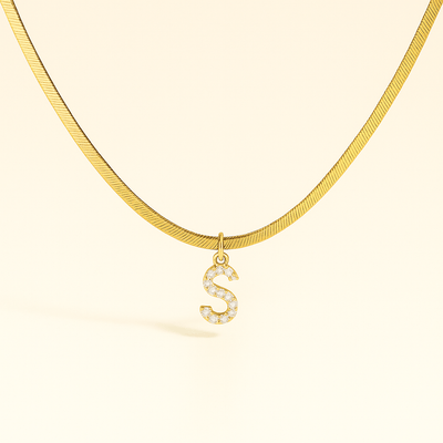 Diamond Initial Herringbone Necklace