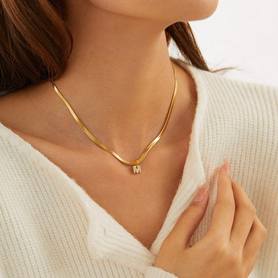 Diamond Initial Herringbone Necklace