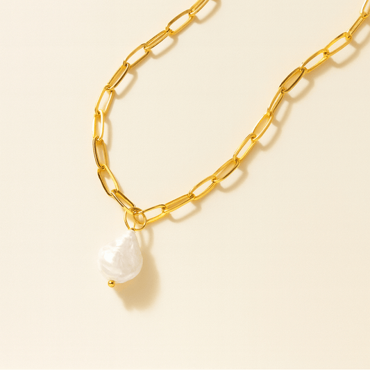Hanalei Pearl Coin Paperclip Necklace — OLYMP'D waterproof jewelry