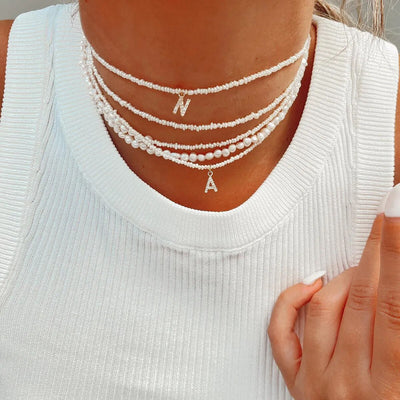 Crystal Pearl Initial Choker