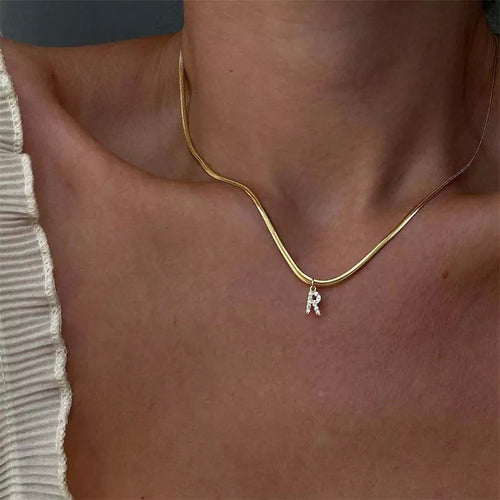 Diamond Initial Herringbone Necklace